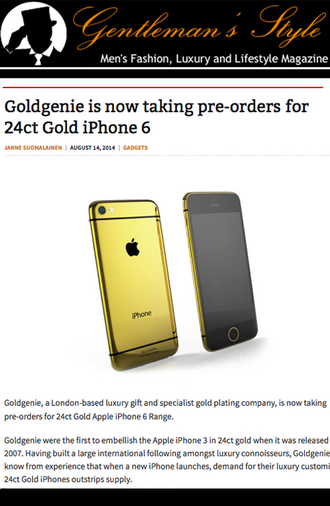 Goldgenie is now taking pre-orders for 24ct Gold iPhone 6, Gentleman's Style, 14th August 2014